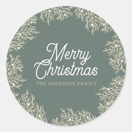 ilustración hojas abeto corona de Navidad verde Runder Aufkleber (Vorderseite)