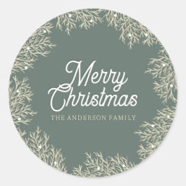 ilustración hojas abeto corona de Navidad verde Runder Aufkleber