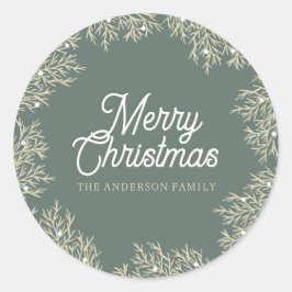 ilustración hojas abeto corona de Navidad verde Runder Aufkleber