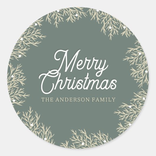 ilustración hojas abeto corona de Navidad verde Runder Aufkleber (Vorderseite)