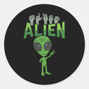 ILY Alien ASL Hand Gesture Deaf Hörverlust Aware Runder Aufkleber