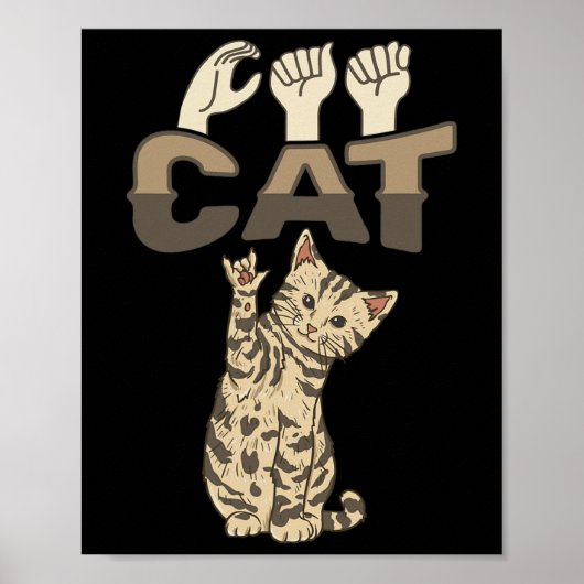 ILY Cat ASL Hand Gesture Deaf Hörverlust Awarene Poster (Vorne)