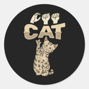 ILY Cat ASL Hand Gesture Deaf Hörverlust Awarene Runder Aufkleber