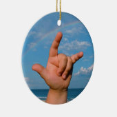ILY Hand unter einer Regenbogen Gebärdensprache Keramik Ornament (Rechts)
