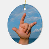 ILY Hand unter einer Regenbogen Gebärdensprache Keramik Ornament (Links)