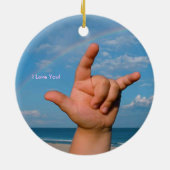 ILY Hand unter einer Regenbogen Gebärdensprache Keramik Ornament (Hinten)