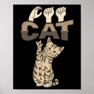 ILY Katze ASL-Handgeste Schwerhörigkeit Bewusstsei Poster