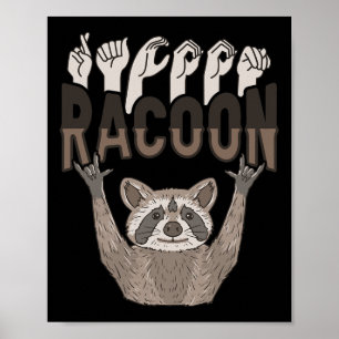 ILY Racoon ASL Hand Gesture Deaf Hörverlust Krieg Poster