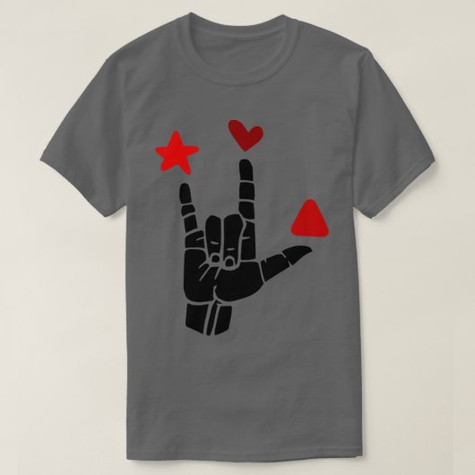 ILY signiert rote Formen ASL Zeichensprache Design T-Shirt (Design vorne)