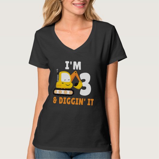 I'm 3 And Digging It 3nd Birthday Party Constructi T-Shirt (Vorderseite)