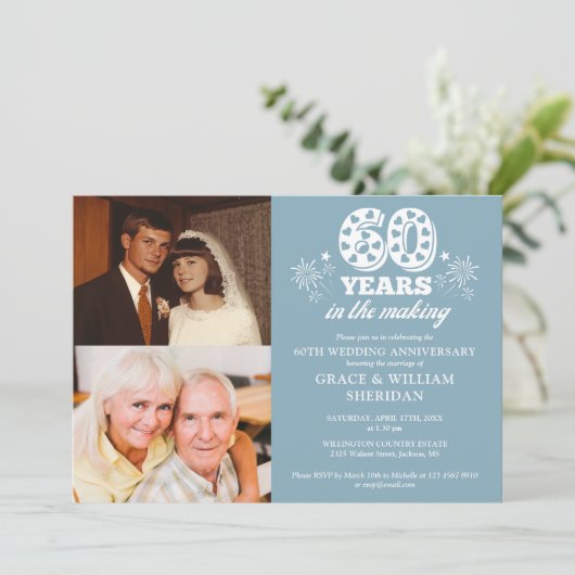 Im 60. Hochzeitstag 2 Foto Einladung (Stehend Vorderseite)