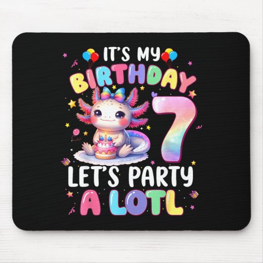 I'm 7th Birthday Girl Cute Axolotl 7 Year Old Bday Mousepad (Vorne)