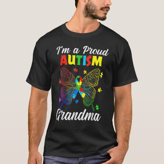 I'm A Proud Autism Grandma Puzzle Ribbon Butterfly T-Shirt (Vorderseite)