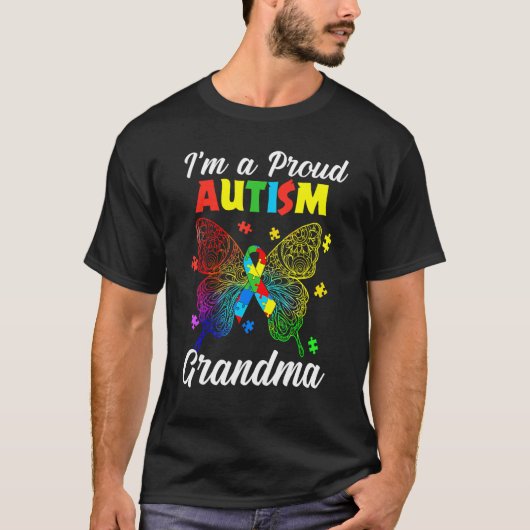 I'm A Proud Autism Grandma Puzzle Ribbon Butterfly T-Shirt (Vorderseite)