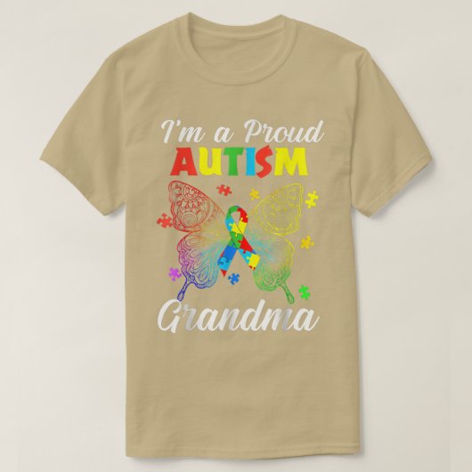 I'm A Proud Autism Grandma Puzzle Ribbon Butterfly T-Shirt (Design vorne)