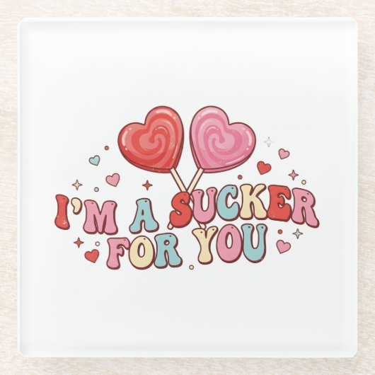 I'm A Sucker For You | Funny Retro Valentine's Day Glasuntersetzer (Vorderseite)