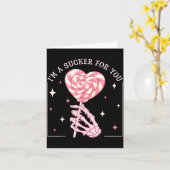 I'm A Sucker For You Skeleton Heart Candy Valentin Karte (Gelbe Blume)