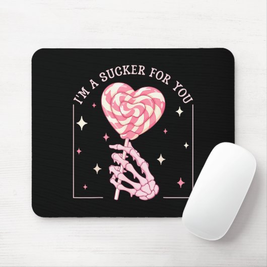 I'm A Sucker For You Skeleton Heart Candy Valentin Mousepad (Mit Mouse)