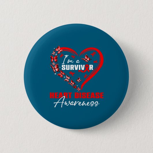 I'm A Survivor Heart Disease Awareness Red Butterf Button (Vorderseite)