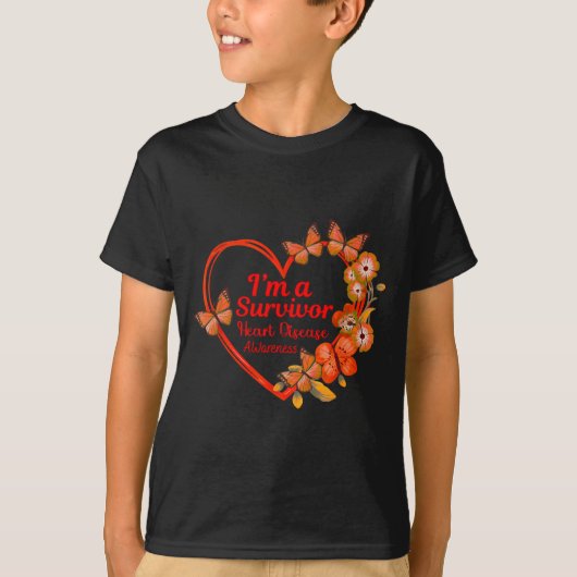 I'm A Survivor Heart Disease Awareness Red Butterf T-Shirt (Vorderseite)