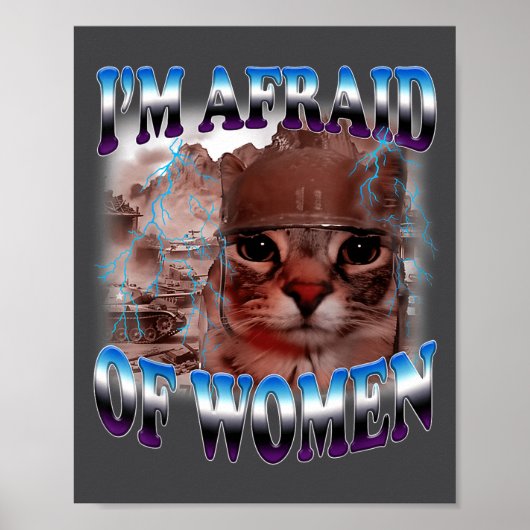I'm Afraid Of Women Funny Saying Humor Cat Meme Poster (Vorne)