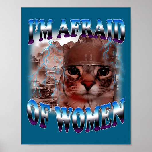 I'm Afraid Of Women Funny Saying Humor Cat Meme  Poster (Vorne)