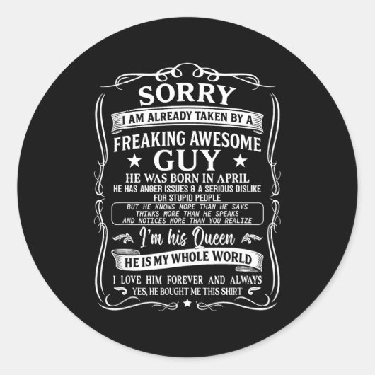 I'm Already Taken By Freaking Awesome Guy Born In Runder Aufkleber (Vorderseite)