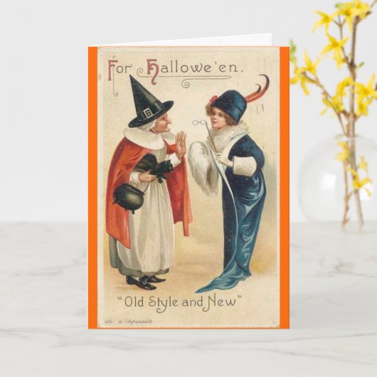 Im altem Stil u. neue Halloween-Wünsche Karte (Gelbe Blume)