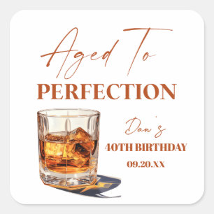 Im Alter Perfektion Whisky Glas Geburtstagsfeier Quadratischer Aufkleber