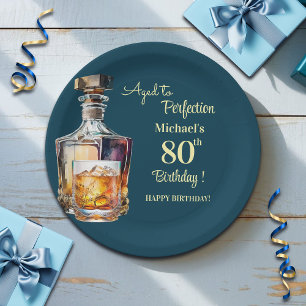 Im Alter zur Perfektion Männer 80. Whisky Geburtst Pappteller