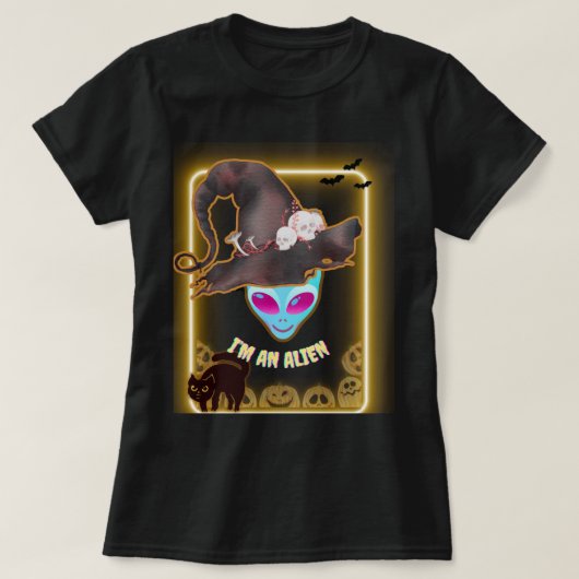 "I'M AN ALIEN" Halloween T-Shirt: Neon Design T-Shirt (Design vorne)