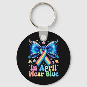 Im April Blaues Autismus-Regenbogen-Schmetterlings Schlüsselanhänger