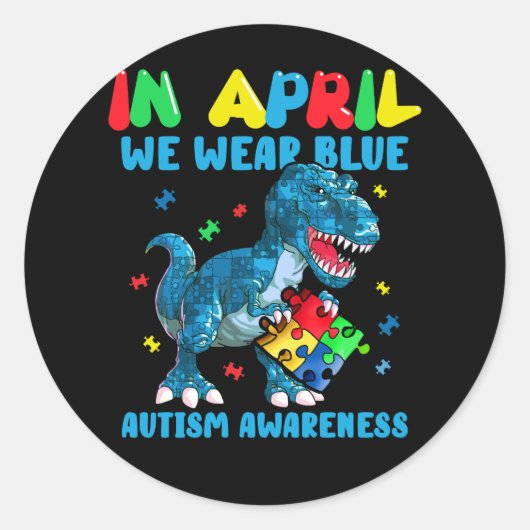 Im April tragen wir Blauer Autismus Bewusstsein Mo Runder Aufkleber (Vorderseite)