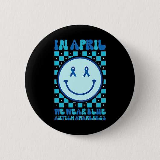 Im April tragen wir Blue Retro Groovy Autism Aware Button (Vorderseite)