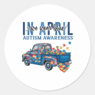 Im April tragen wir das Blue Autismus Awareness Tr Runder Aufkleber