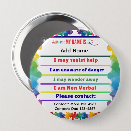 I'm autistic non verbal pin Button badge (Vorne & Hinten)