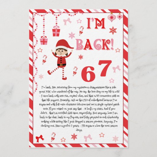I'm back Elves Letter - Elf Welcome letter card Einladung (Vorderseite)