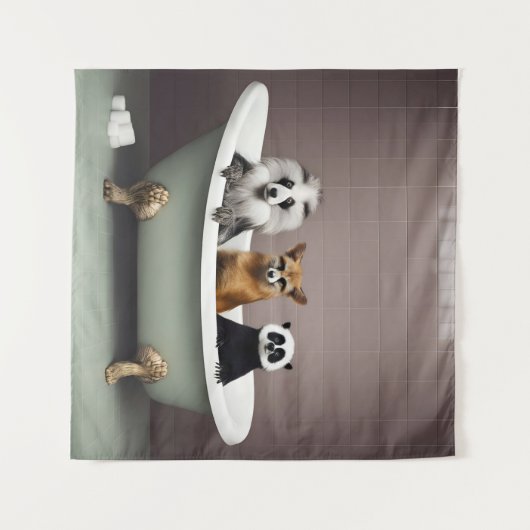 Im Badezimmer sitzen lustige Tiere in der Badewann Wandteppich (Vorderseite (Horizontal))