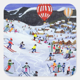 Im Ballon aufsteigen über dem Piste 1995 Quadratischer Aufkleber