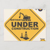 Im Bau! Geburtstag auf einer Seite Postkarte (Rückseite)