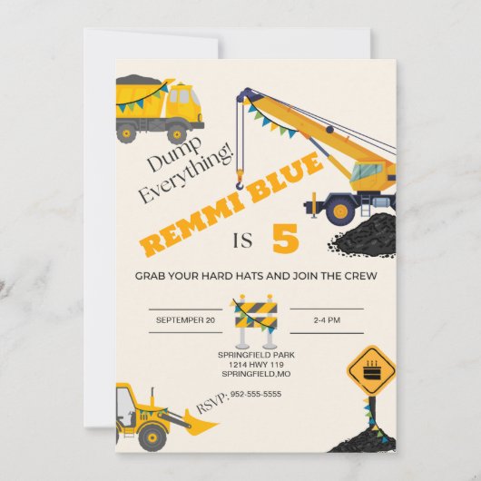 Im Bau! Geburtstag Einladung (Vorderseite)