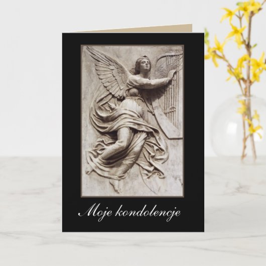Im Beileid - Polnisches - Engel mit Harfe Karte (Gelbe Blume)