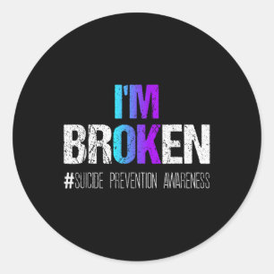 Im Broken Aquamarin & Lila Ribbon Suicide Prev Runder Aufkleber