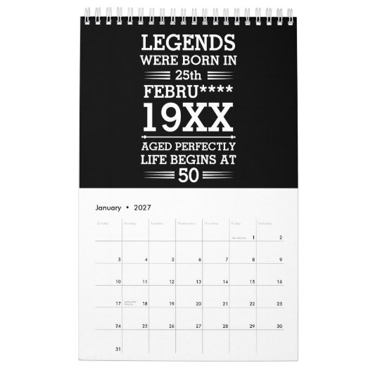 Im Datumsmonatsalter waren benutzerdefinierte Lege Kalender (Jan 2027)