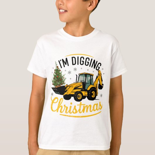 I'm Digging Christmas Cute Excavator Tree Kids T-Shirt (Vorderseite)
