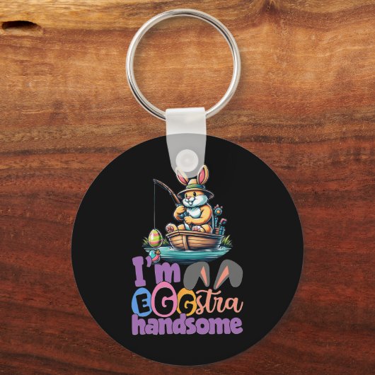 Im Eggstra Handsome Bunny Fishing B Fish Easter Da Schlüsselanhänger (Vorderseite)