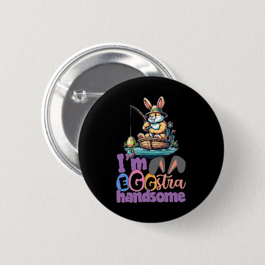 Im Eggstra Handsome Bunny Fishing Byss Fish Easter Button (Vorne & Hinten)
