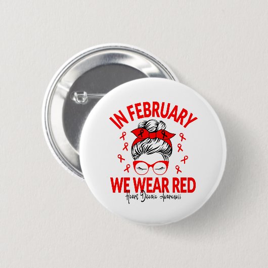 Im Februar tragen wir einen Red Messy Bun - Heart Button (Vorne & Hinten)