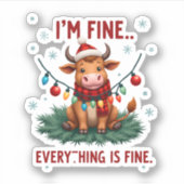 I'm Fine Everything is Fine Christmas Highland Cow Aufkleber (Vorderseite)