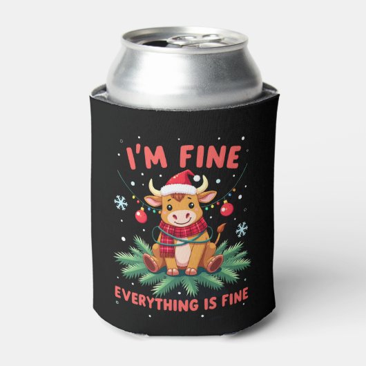 I'm Fine Everything is Fine Christmas Highland Cow Dosenkühler (Kanne Vorderseite)